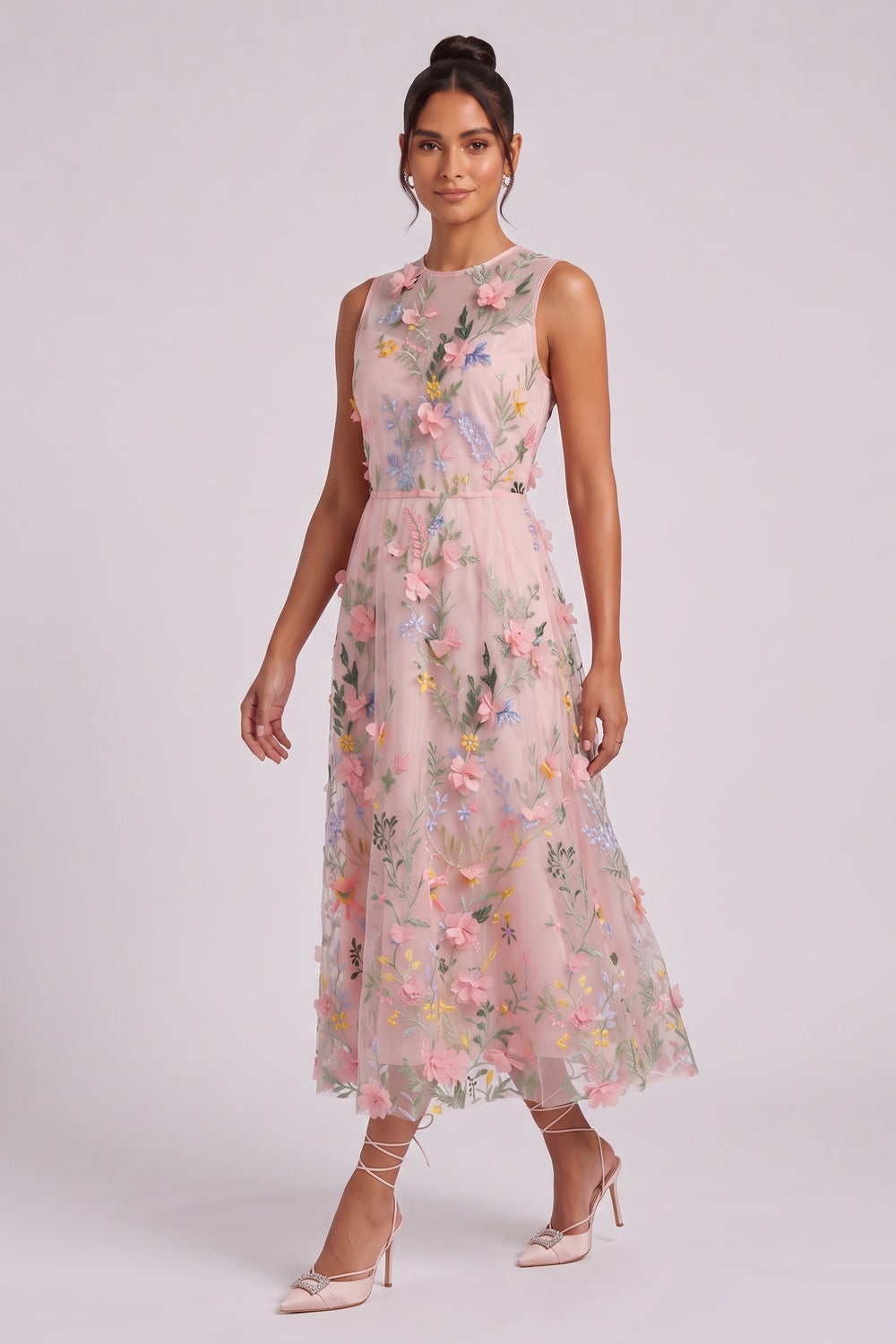 PALE PINK TULLE A-LINE PROM DRESS