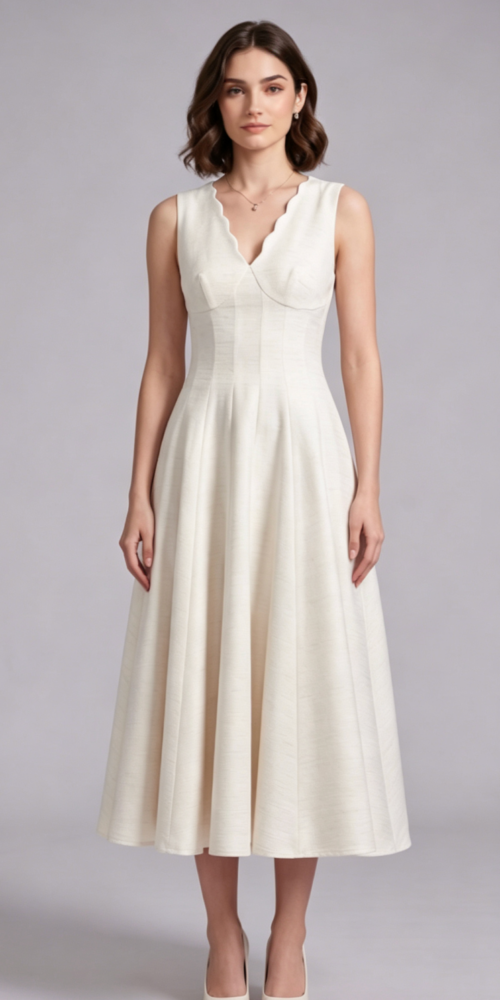 a2a29323761d124b3b51ed0d22f76765 IVORY TEXTURED A-LINE MIDI DRESS WEDDING GUEST