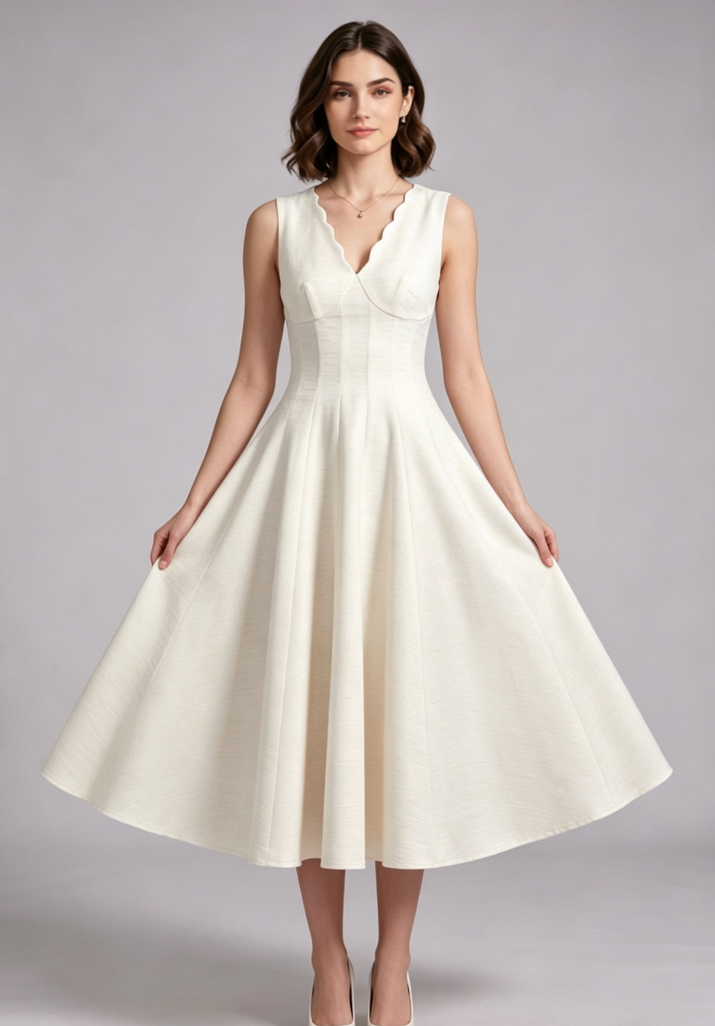 a3eab5b60589bfab306546675d4f0184 IVORY TEXTURED A-LINE MIDI DRESS WEDDING GUEST