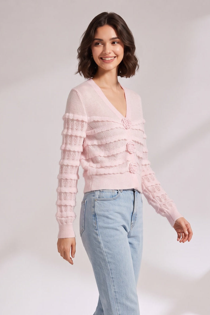 a3ead8e57f6be68e LIGHT PINK CROPPED FITTED CARDIGAN - CASUAL & WORK
