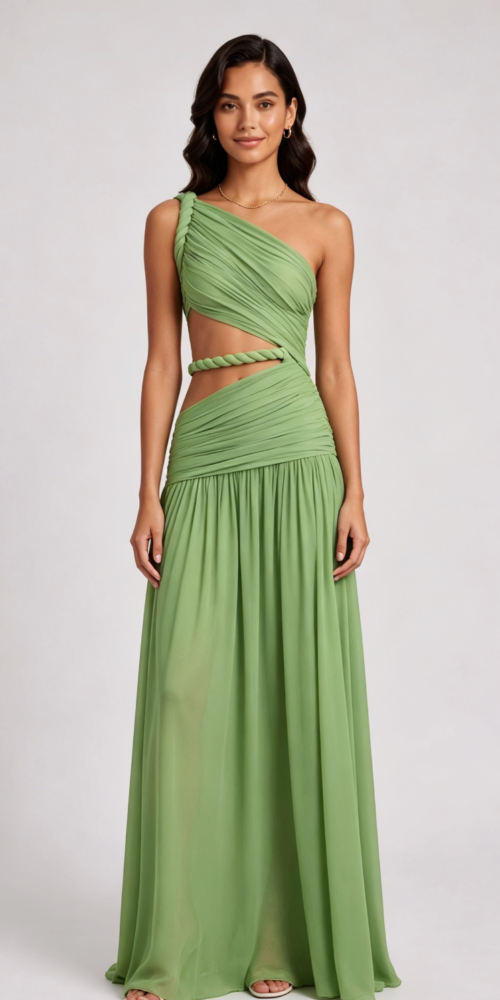 SAGE GREEN CHIFFON A-LINE GOWN | WEDDING GUEST