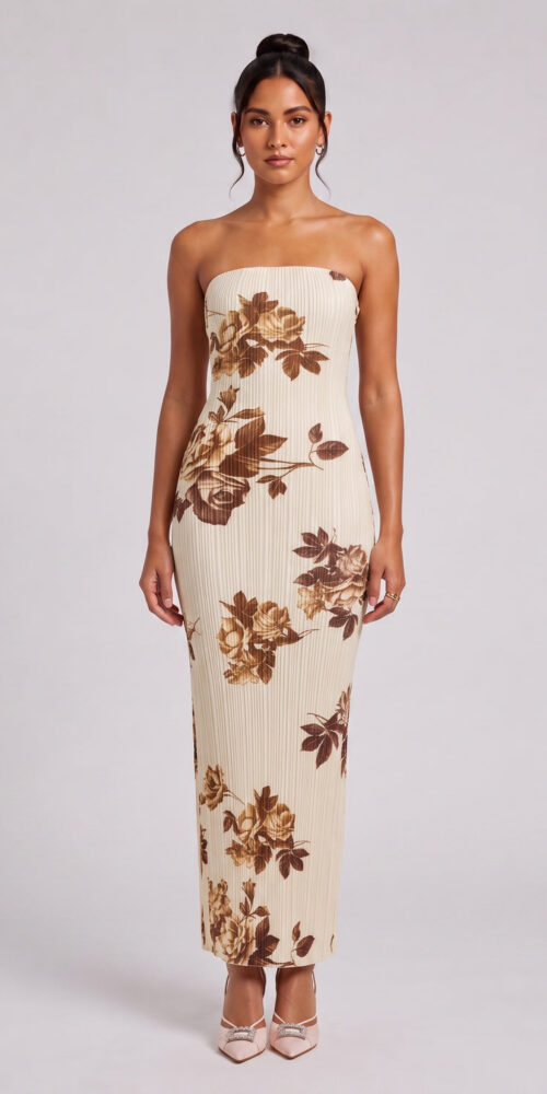 a67084be8993310b CREAM PLISSÉ KNIT MAXI DRESS FORMAL