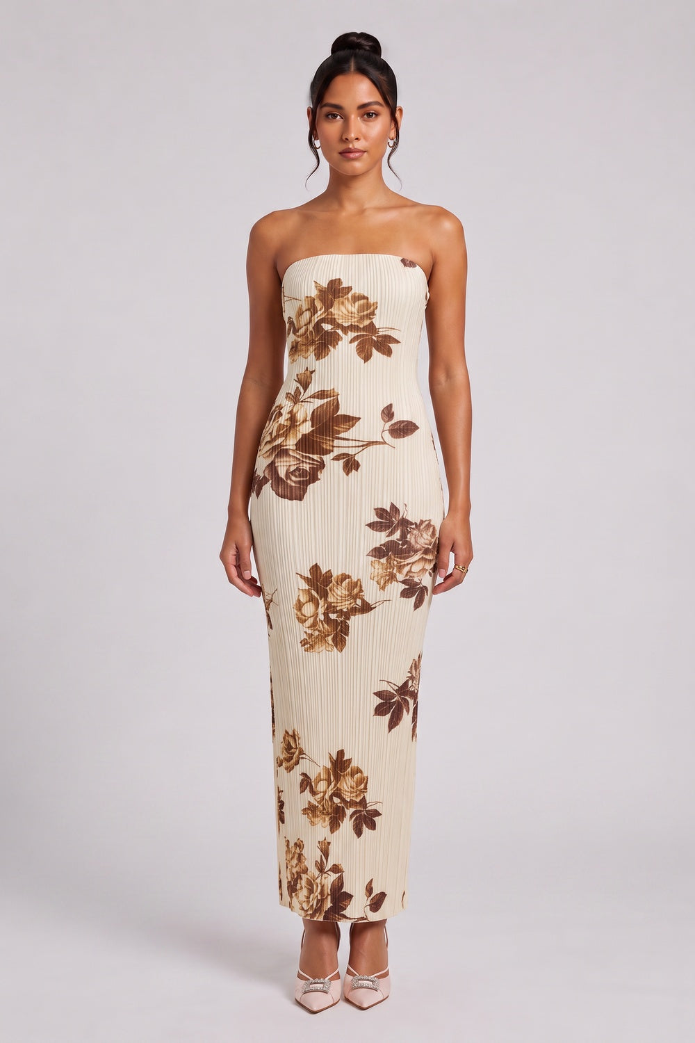 a67084be8993310b CREAM PLISSÉ KNIT MAXI DRESS FORMAL
