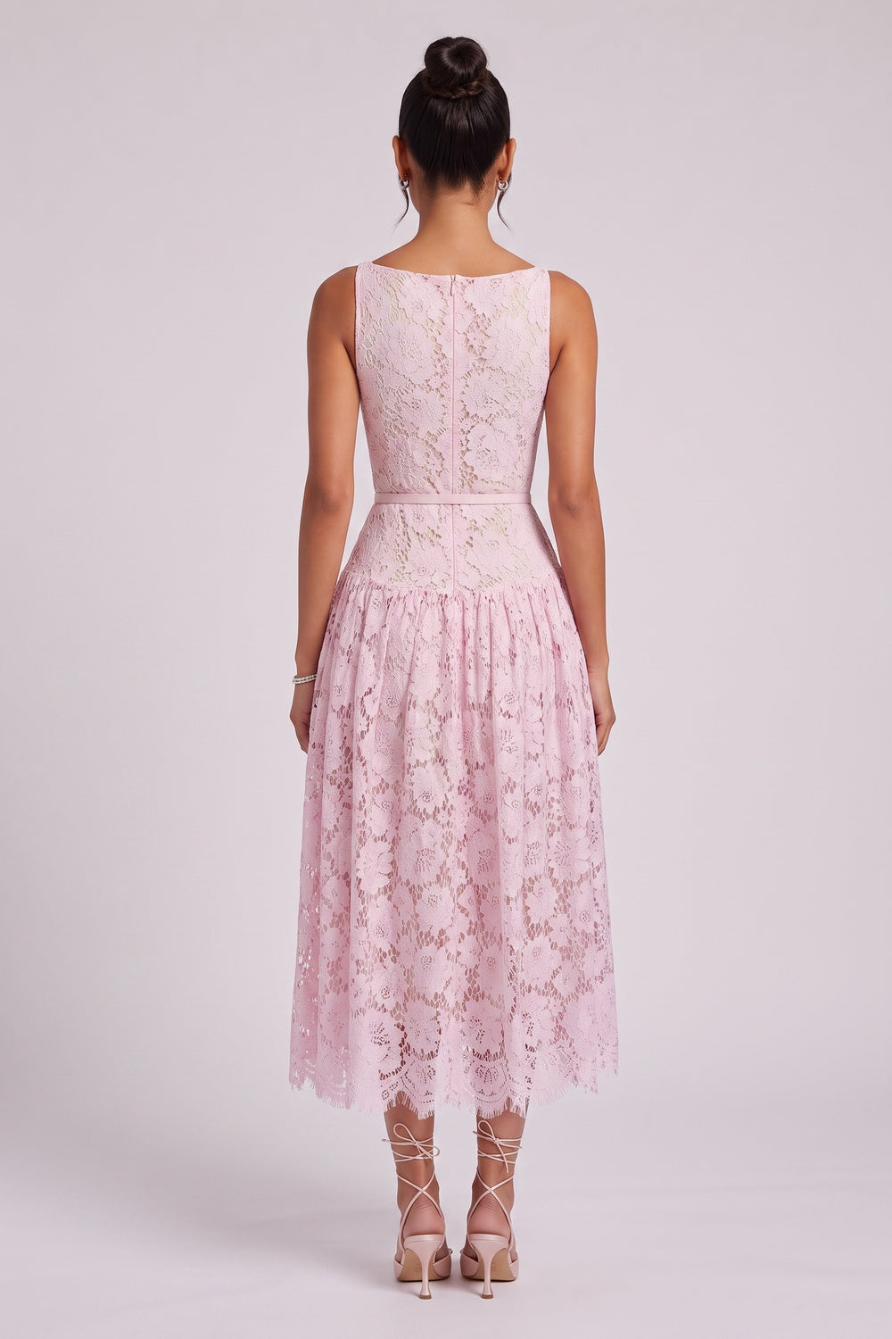 a6b5f2720713d709 LIGHT PINK FLORAL LACE A-LINE MIDI DRESS