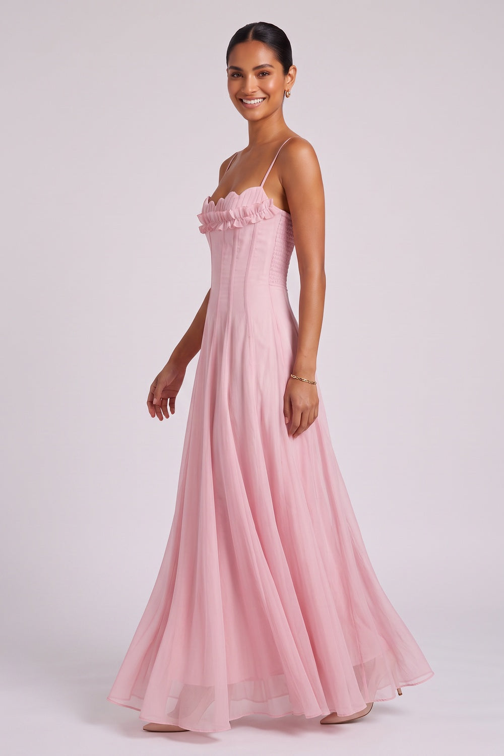 a7f22a7ecd93eec7 PASTEL PINK CHIFFON A-LINE MAXI DRESS FOR WEDDING GUEST