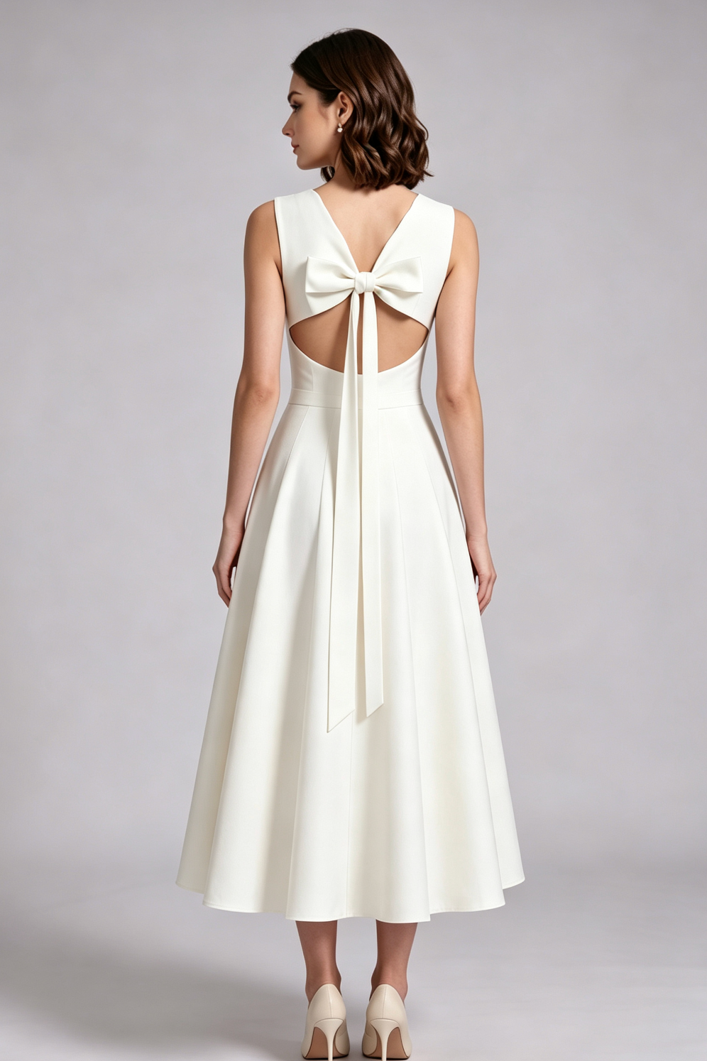 a836a036db5f2ad824cbbb7d9c357353 IVORY TEXTURED A-LINE MIDI DRESS WEDDING GUEST