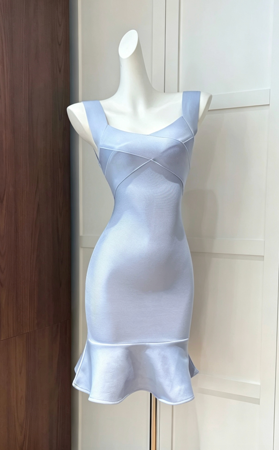 a8dbaf8ca3a29fbcc6d155e949f04923 LIGHT BLUE BODYCON KNIT DRESS RUFFLE HEM PARTY