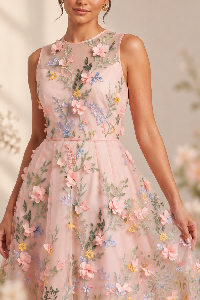 PALE PINK TULLE A-LINE PROM DRESS