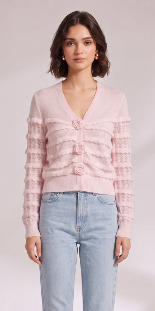 aeba1af36d907573 LIGHT PINK CROPPED FITTED CARDIGAN - CASUAL & WORK