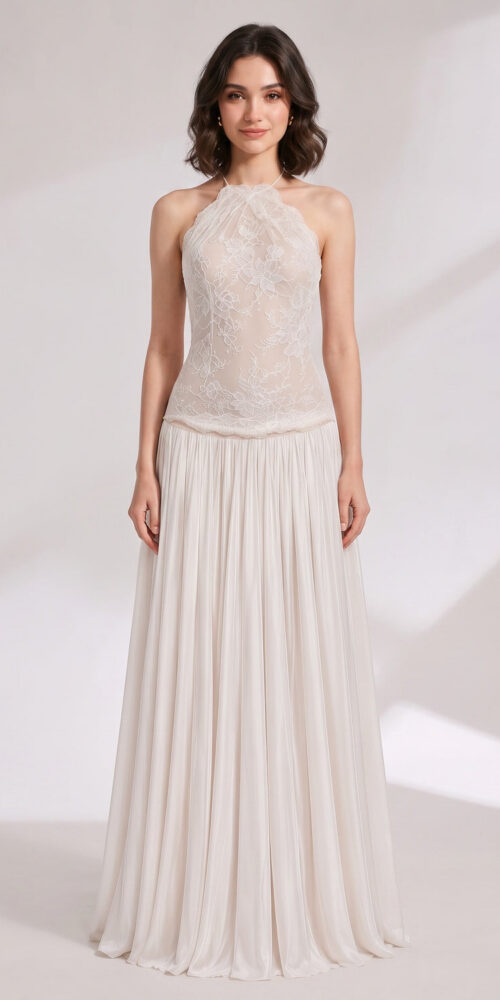 aee75ba2fa19facd IVORY CHIFFON A-LINE DROP-WAIST WEDDING GOWN
