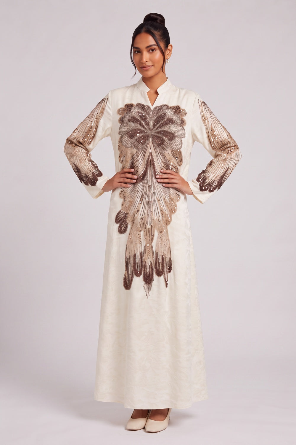 b016d030700d0536 CREAM A-LINE KAFTAN DRESS – TEXTURED CREPE SILK