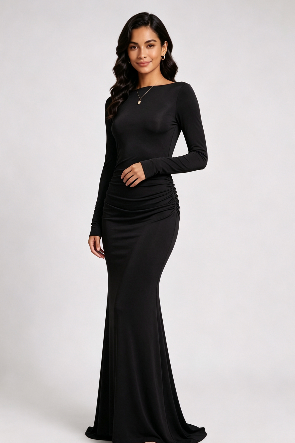 b582a194677d2ff8da32b115af9cf61c BLACK STRETCH JERSEY COLUMN GOWN – FORMAL EVENING