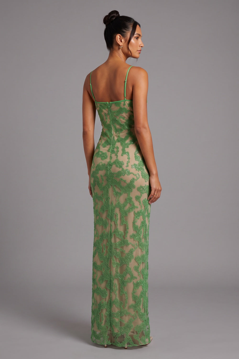 b66a7989c60f5d56 GREEN LACE COLUMN GOWN | FORMAL EVENING DRESS