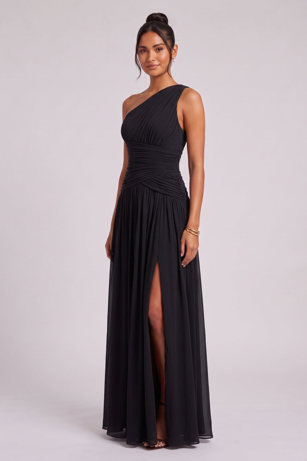 BLACK CHIFFON A-LINE GOWN – FORMAL EVENING DRESS