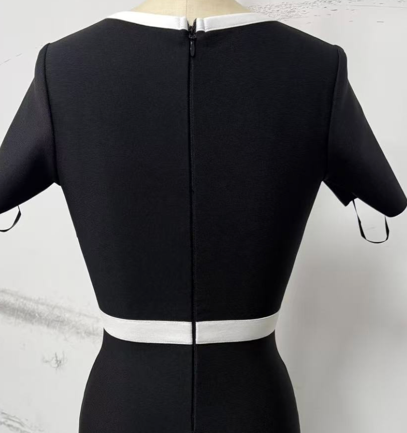 BLACK SHEATH DRESS WHITE PANEL WORK OFFICE