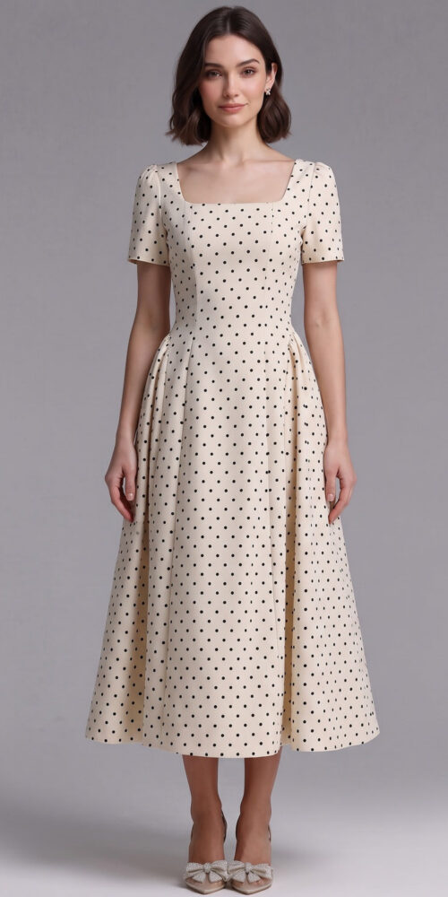 bb33e83f58e2943f CREAM WOVEN COTTON FIT-AND-FLARE DRESS - SPRING