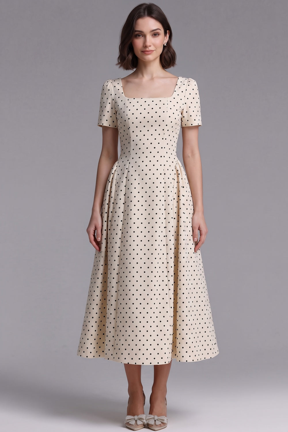 bb33e83f58e2943f CREAM WOVEN COTTON FIT-AND-FLARE DRESS - SPRING
