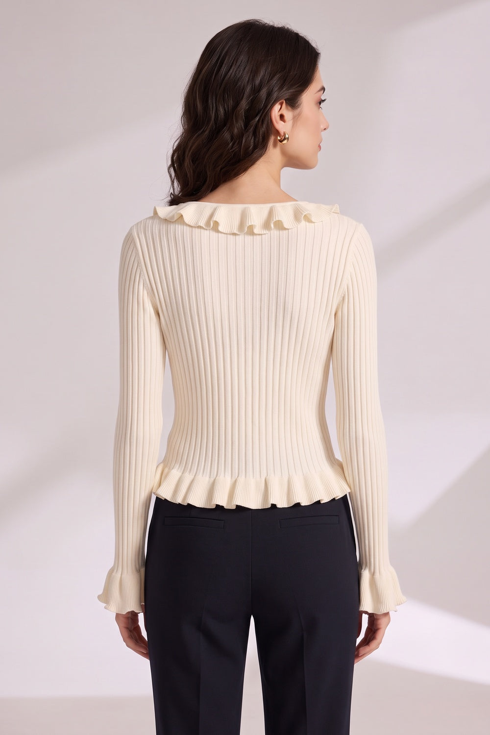 bb46a238a456a0ef CREAM RIBBED KNIT FITTED CARDIGAN