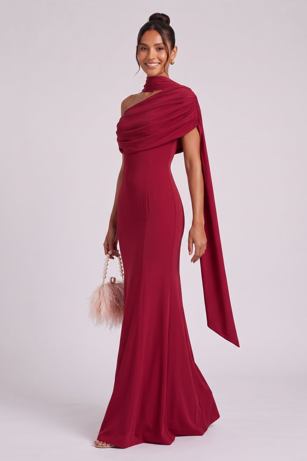 DEEP RED CREPE COLUMN GOWN | FORMAL EVENING