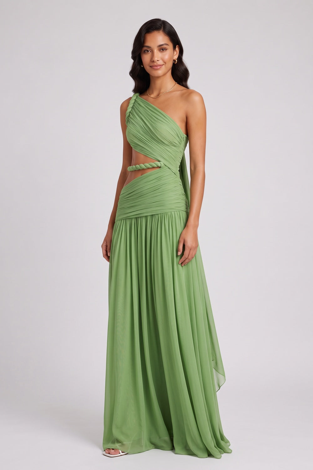 bc793d3fc6f04aae SAGE GREEN CHIFFON A-LINE GOWN | WEDDING GUEST