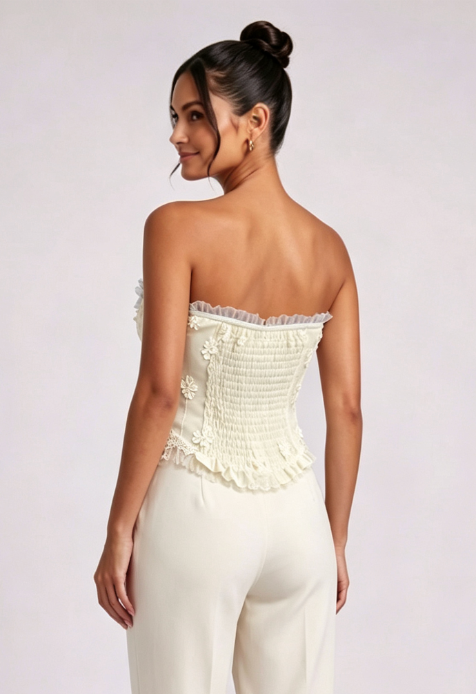 bcccee4d8598fc3b5b8b608bb81aa94c CREAM FLORAL LACE CORSET BUSTIER TOP