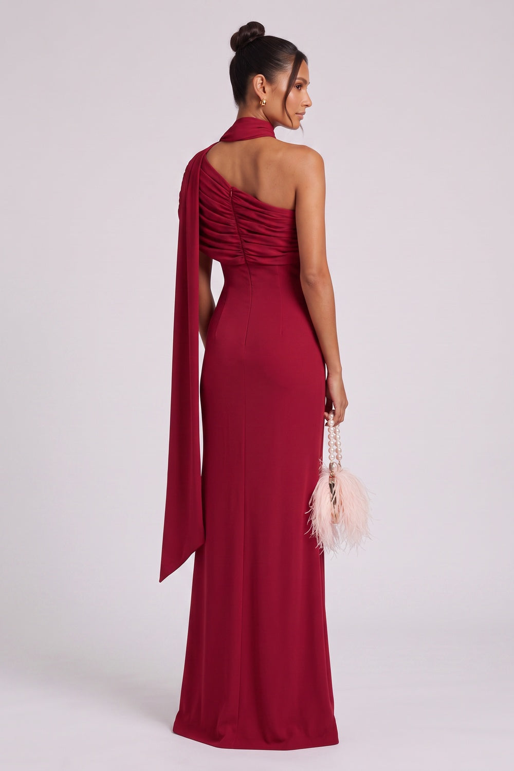 DEEP RED CREPE COLUMN GOWN | FORMAL EVENING