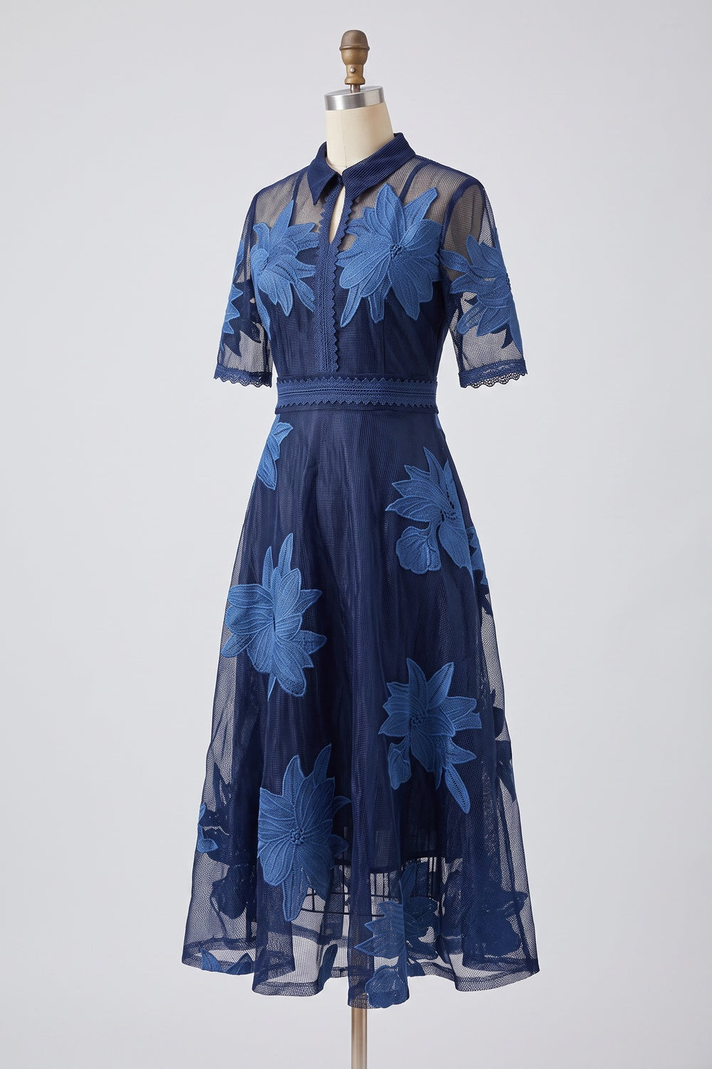 bef8c9efa653dd79 NAVY ORGANZA A-LINE MIDI DRESS – FLORAL EMBROIDERY
