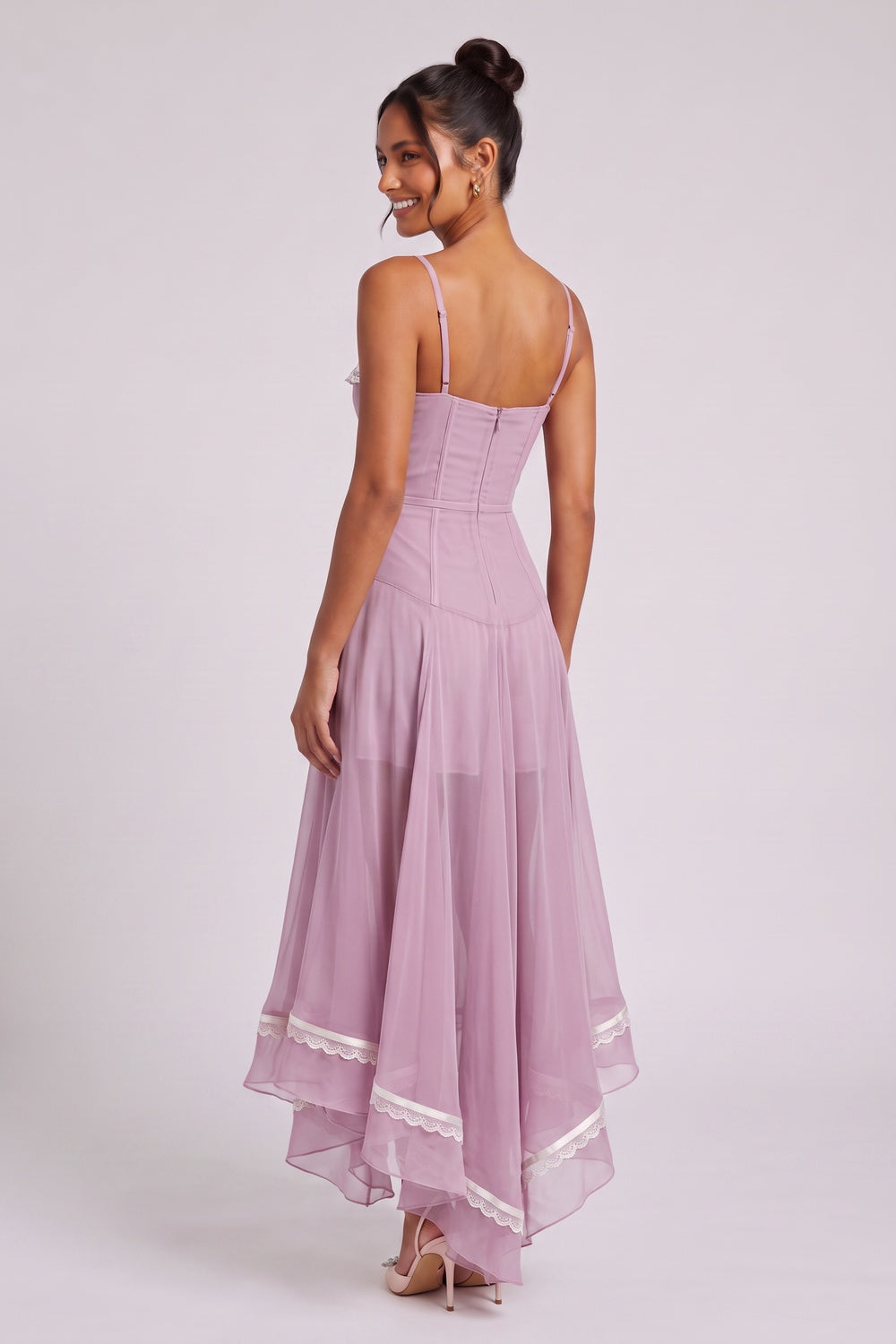 bfaab195cc3deb19 DUSTY LAVENDER CHIFFON FIT-AND-FLARE MIDI DRESS
