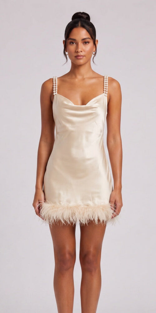 bfe5900897121811 CHAMPAGNE SATIN SLIP DRESS - WEDDING GUEST COCKTAIL