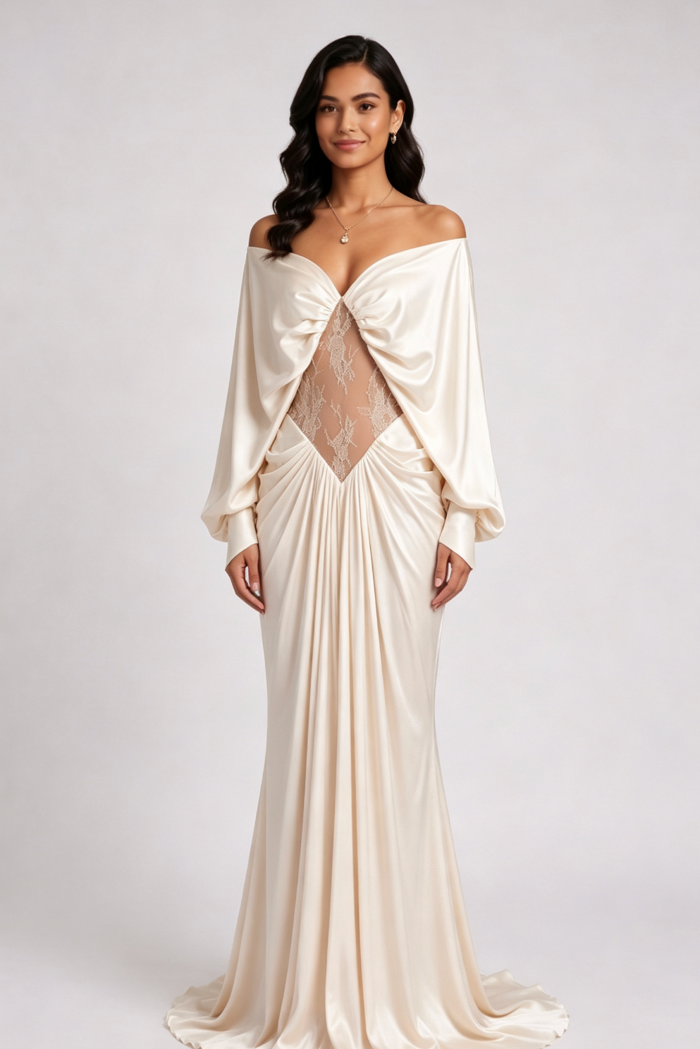 CHAMPAGNE SATIN COLUMN GOWN | FORMAL EVENING DRESS