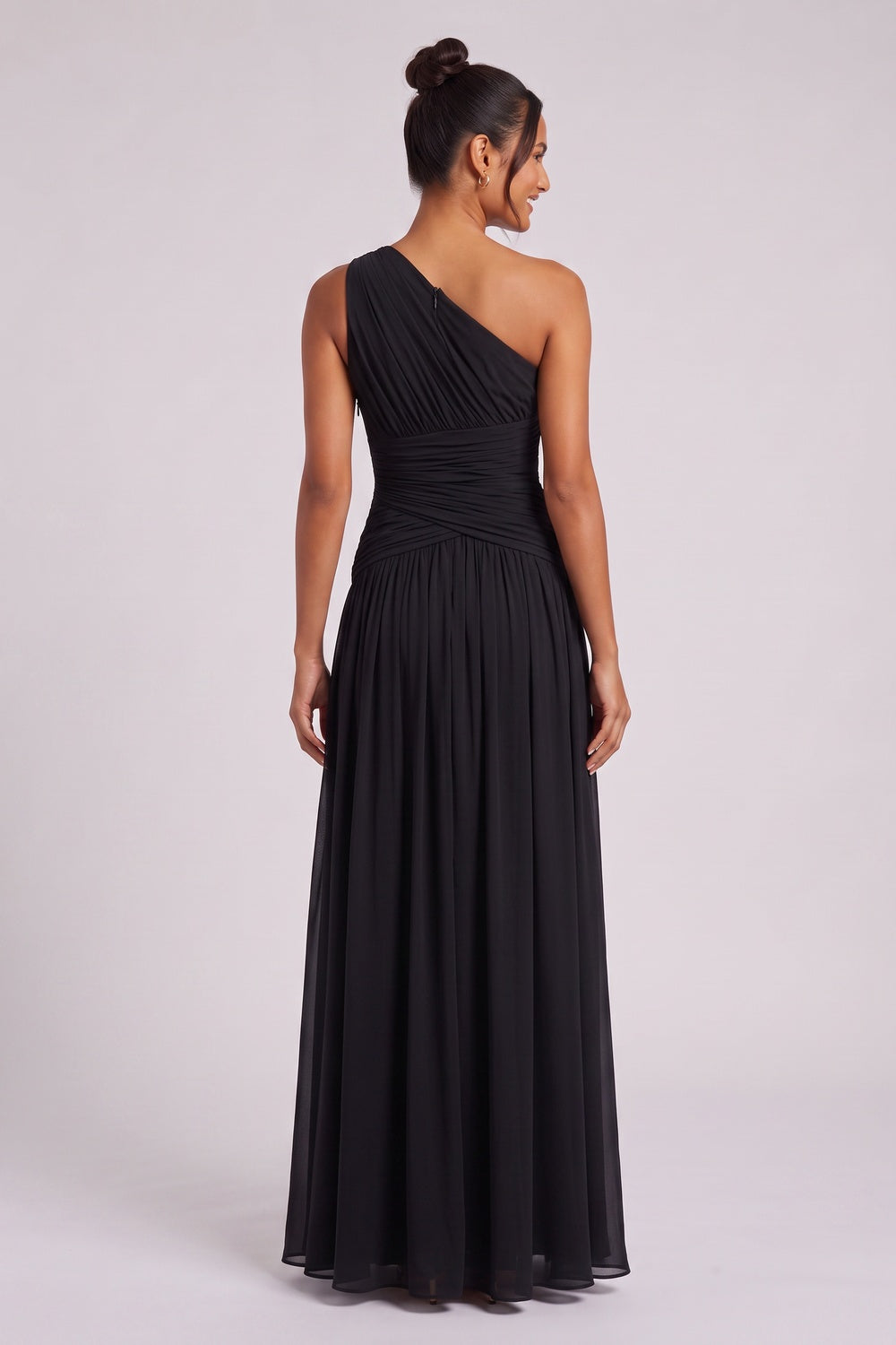 BLACK CHIFFON A-LINE GOWN – FORMAL EVENING DRESS