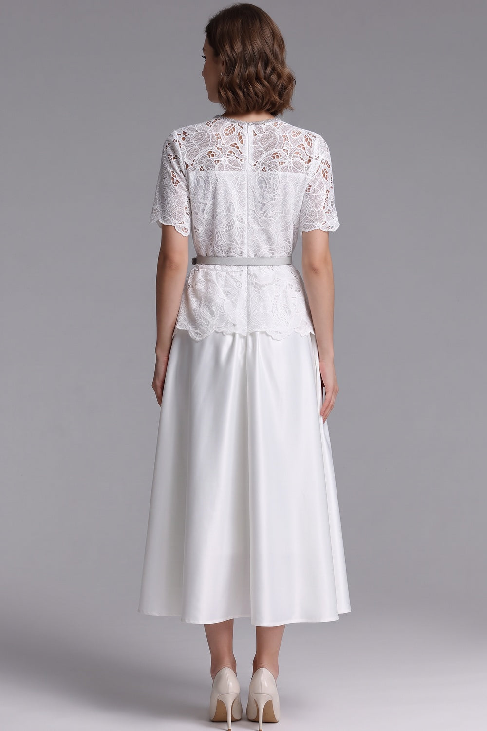 WHITE LACE A-LINE TWO-PIECE MIDI DRESS