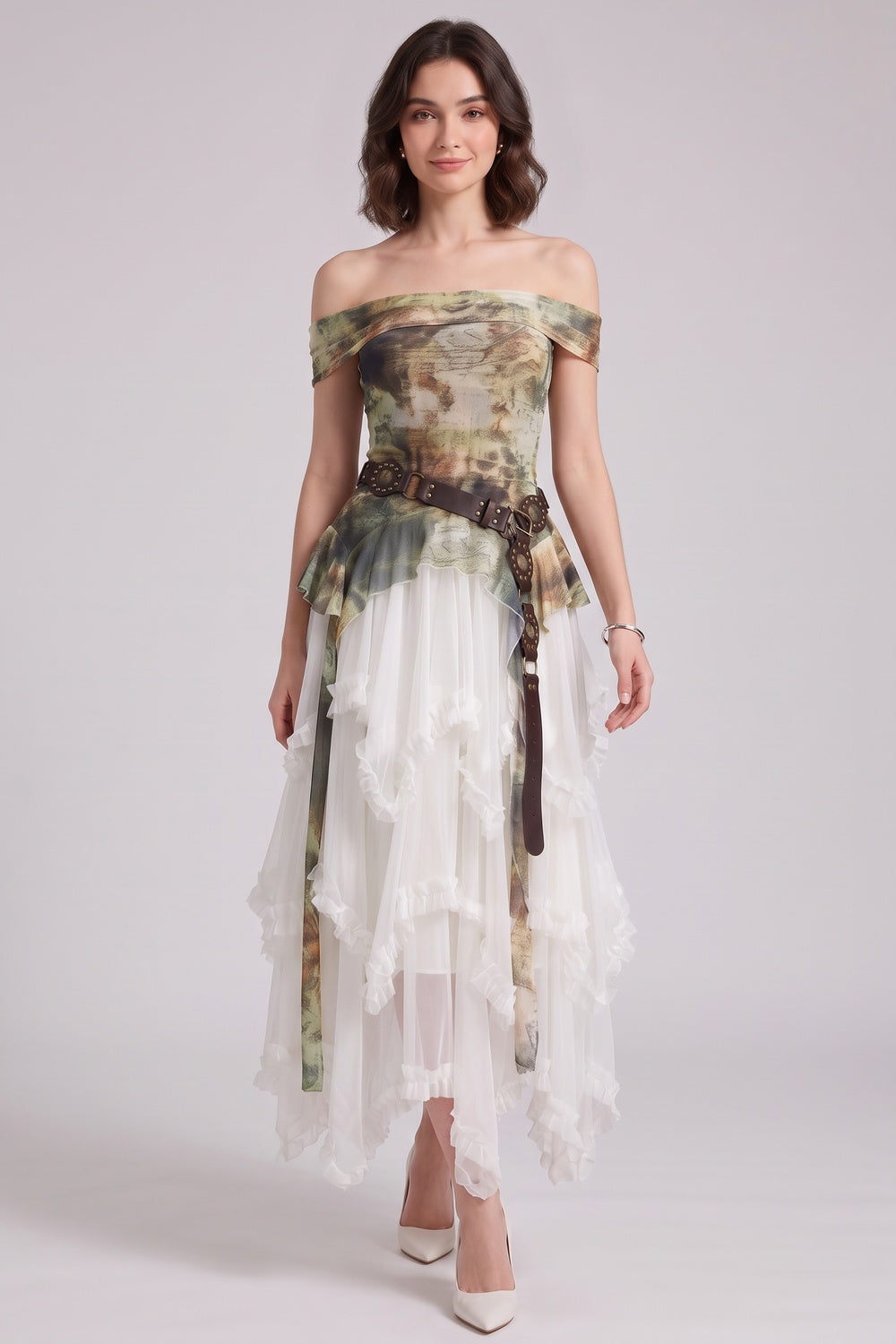 c45e3340cc7e8eeb OLIVE A-LINE OFF-SHOULDER RUFFLE DRESS - WEDDING GUEST