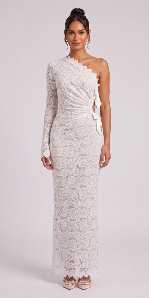 c476d9b69e4e5772 WHITE LACE ONE-SHOULDER COLUMN GOWN – FORMAL