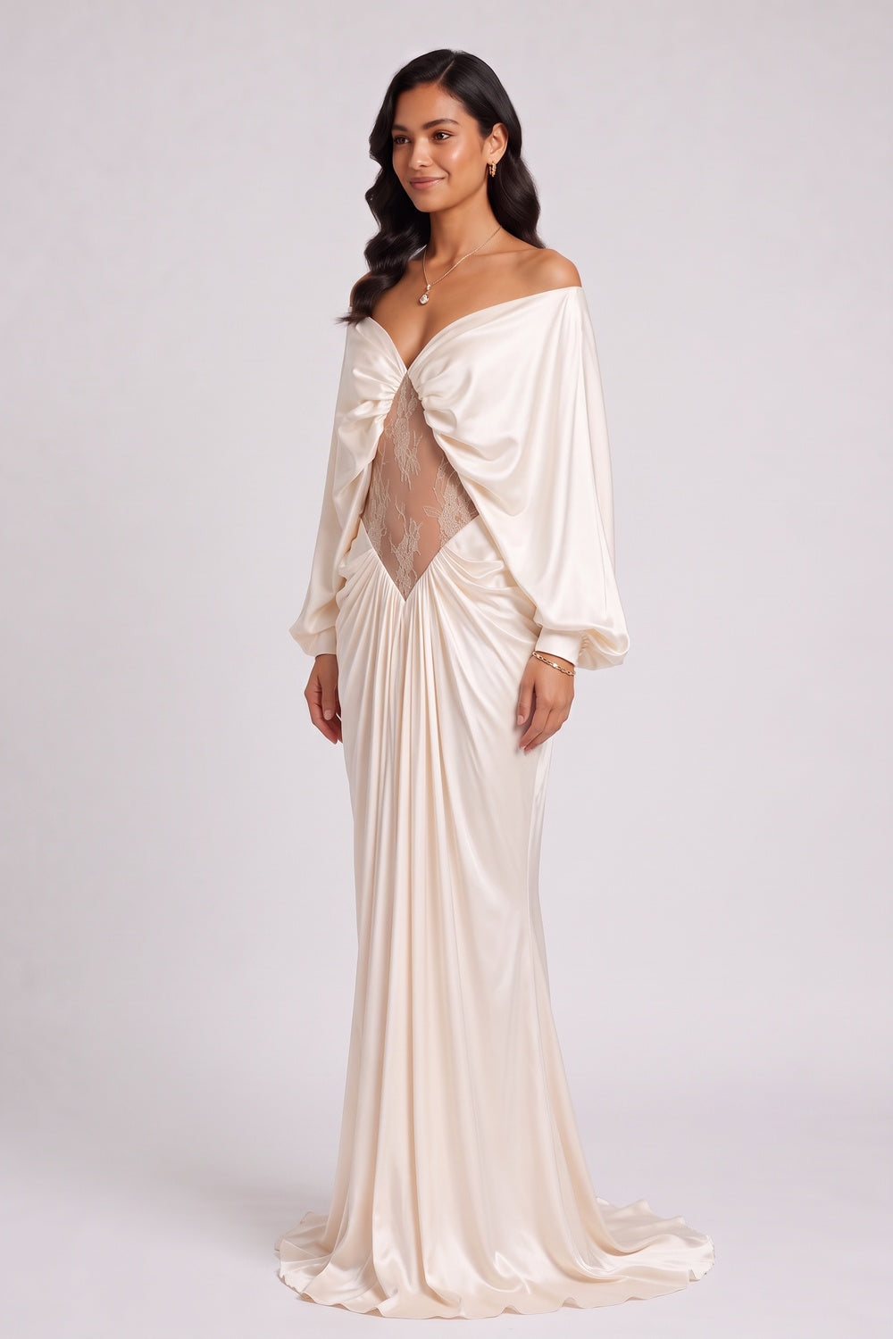 CHAMPAGNE SATIN COLUMN GOWN | FORMAL EVENING DRESS