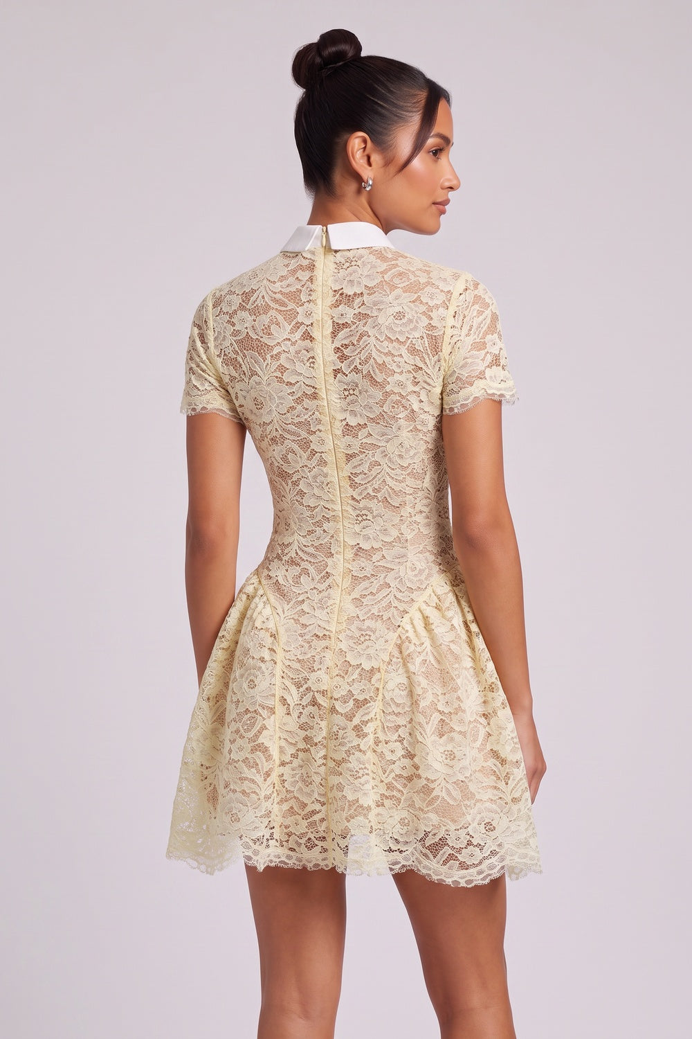 c67e821bdc6b2f41 PALE YELLOW LACE FIT-AND-FLARE DRESS - WEDDING GUEST