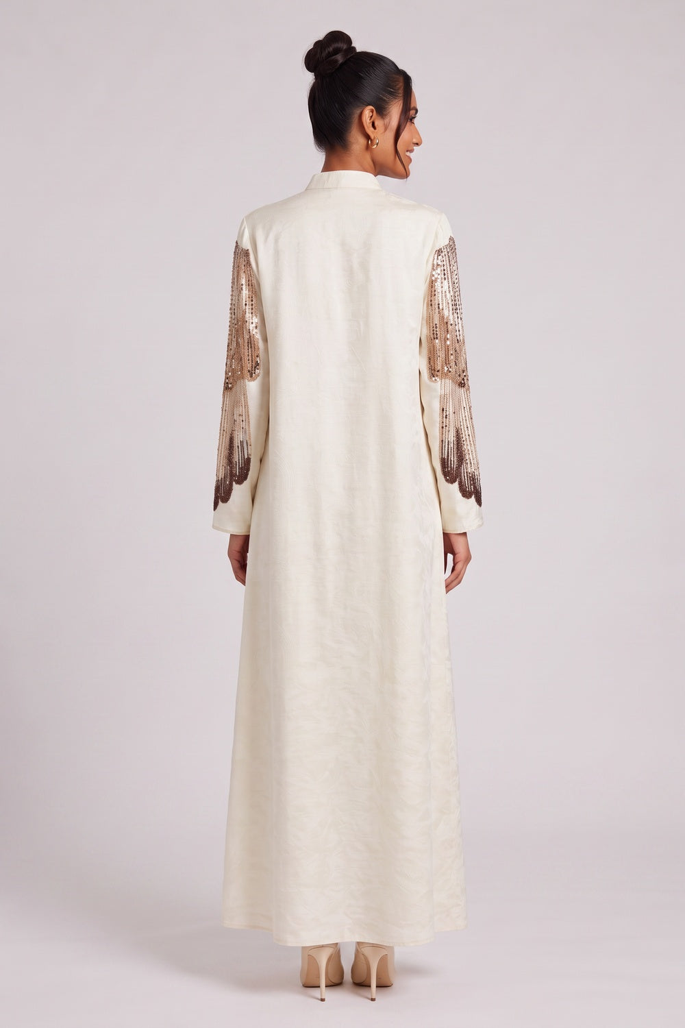 c7a016b8eed9a22a CREAM A-LINE KAFTAN DRESS – TEXTURED CREPE SILK