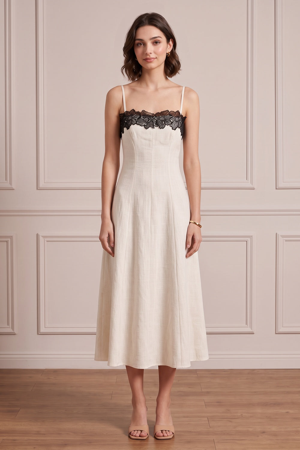 c80d8bfe717dca8b WOMENS OFF-WHITE LINEN A-LINE DRESS CASUAL