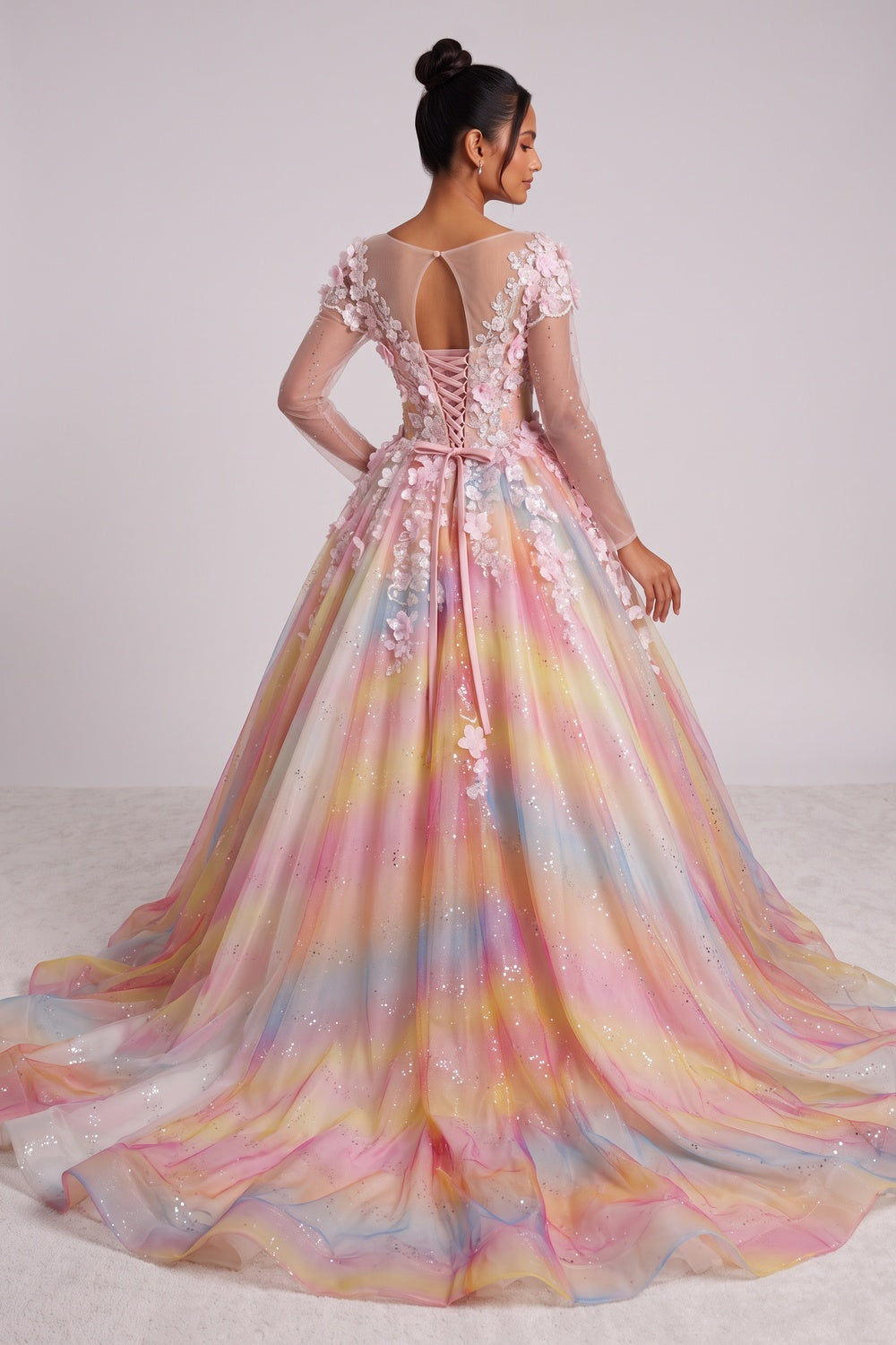 PASTEL TULLE BALLGOWN WITH 3D FLORAL PROM DRESS