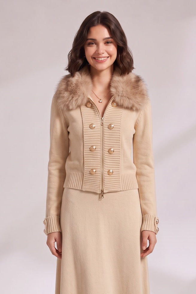 c860c00a1154455b BEIGE CROPPED FITTED CARDIGAN JACKET - WORK & CASUAL