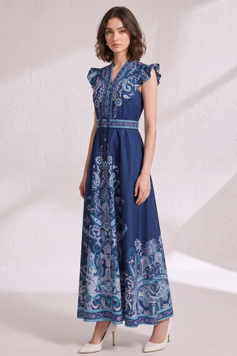cdda658c86b77543 NAVY FIT-AND-FLARE MAXI DRESS – WEDDING GUEST