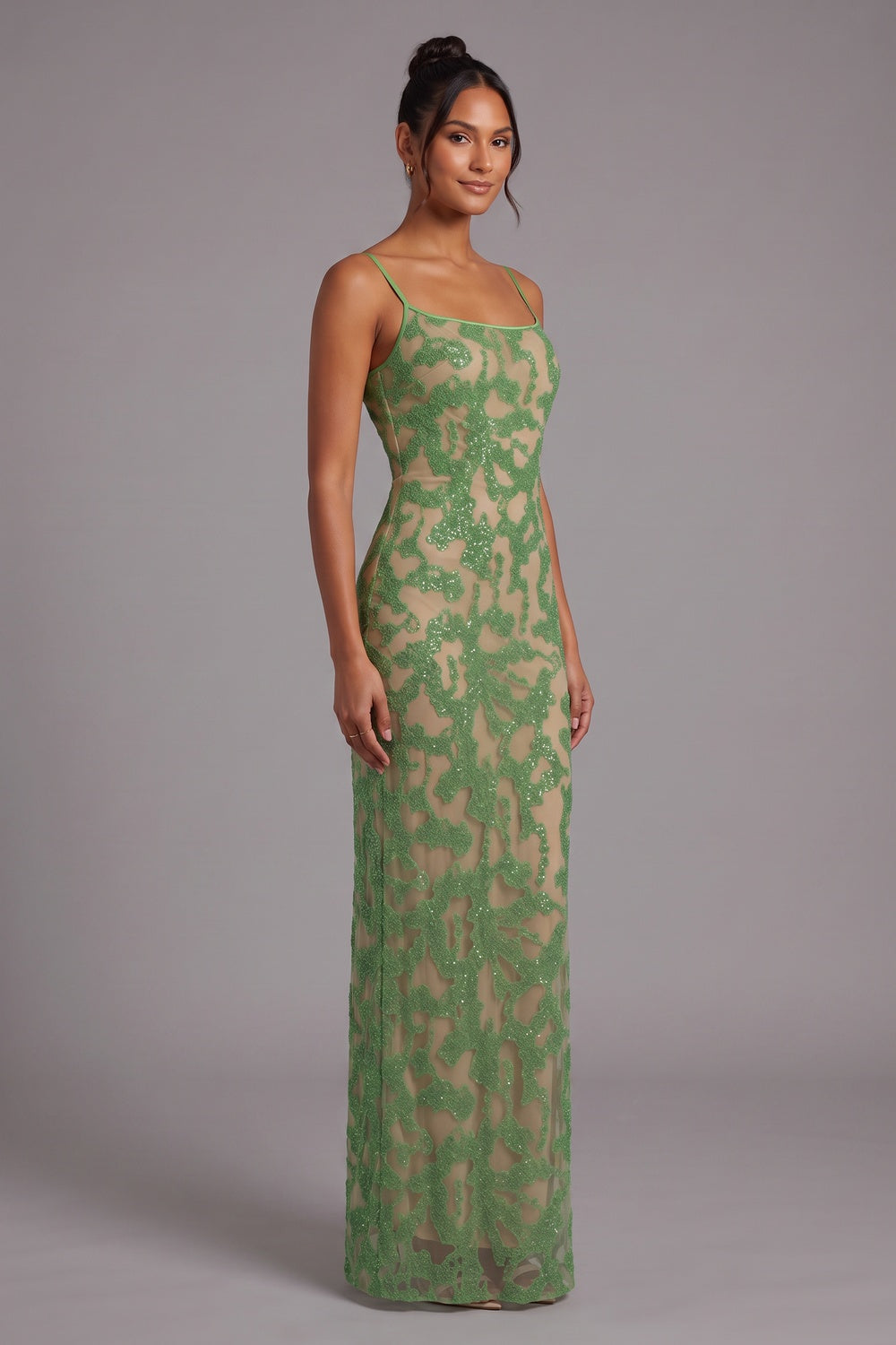 cf498269fd183a9a GREEN LACE COLUMN GOWN | FORMAL EVENING DRESS
