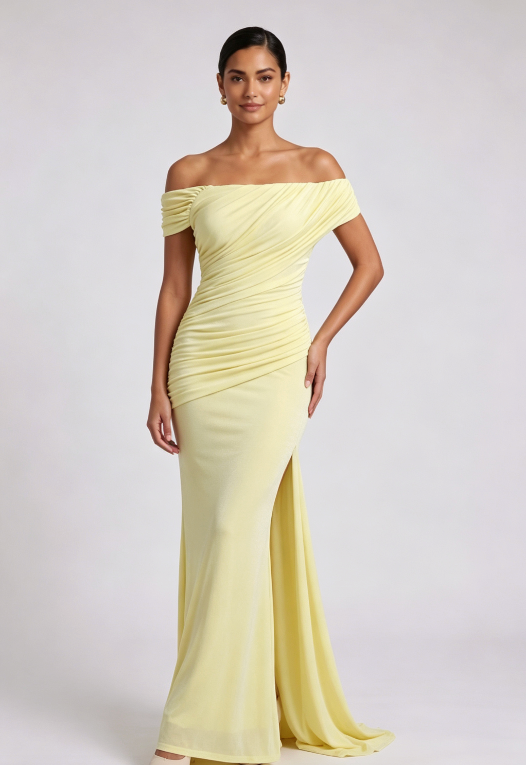cf703f8f0ea7497db0bf11f0765acf8a PALE YELLOW STRETCH JERSEY COLUMN GOWN