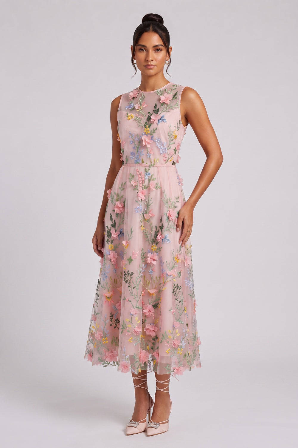 PALE PINK TULLE A-LINE PROM DRESS