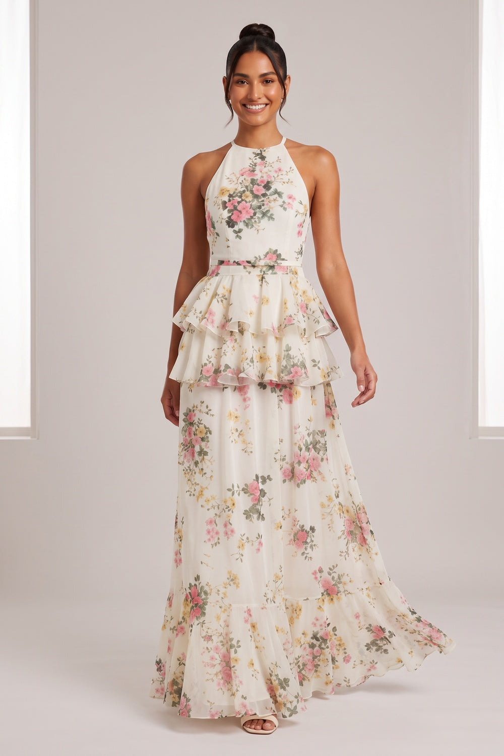 d2bbb8bf45e84da3 IVORY CHIFFON HALTER A-LINE GOWN FOR FORMAL WEDDINGS