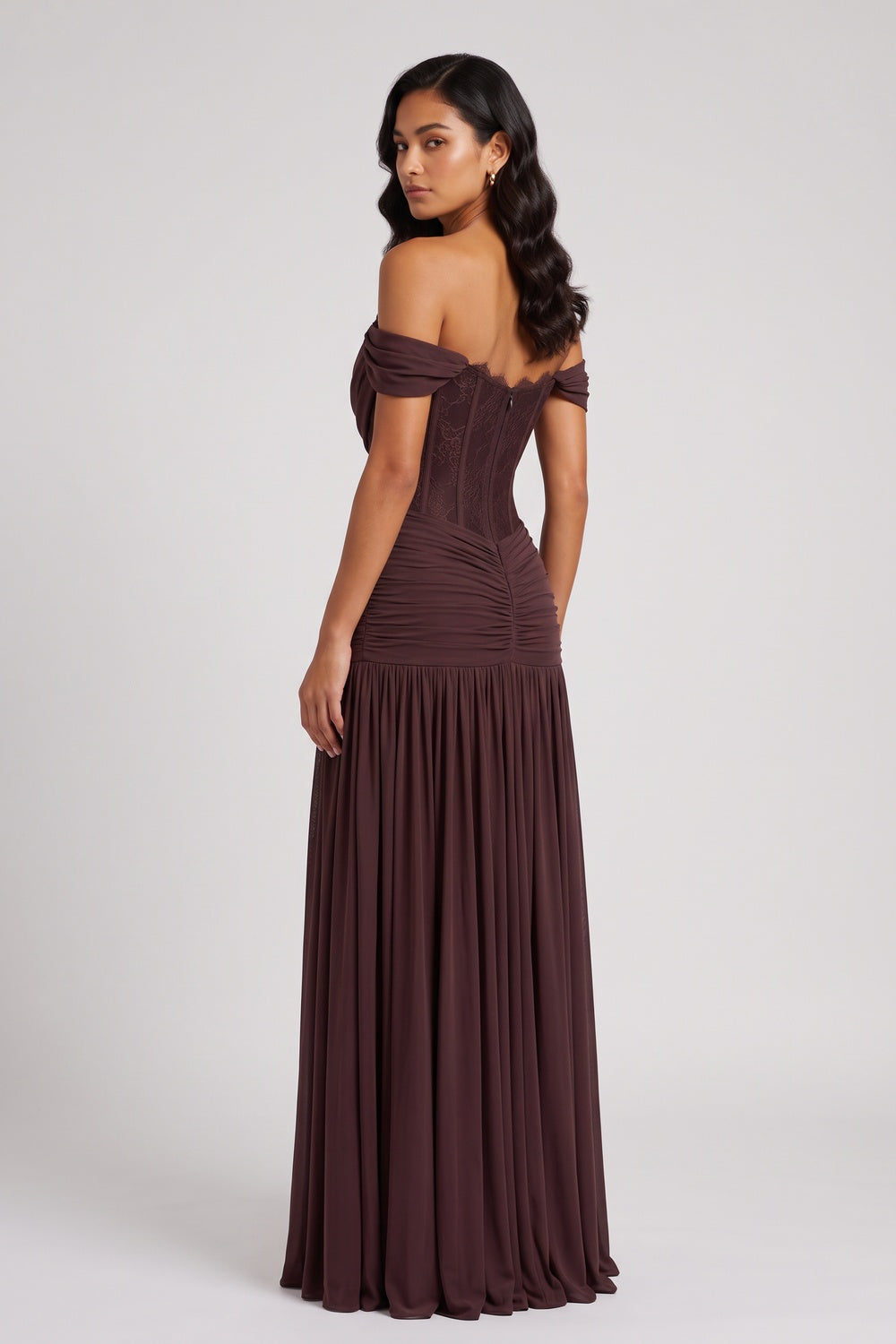 d352d5a15cbc439e DARK BROWN FITTED CORSET MESH GOWN – FORMAL