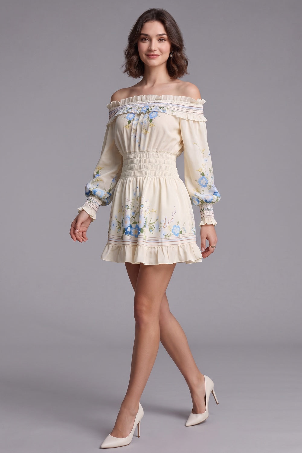 d392a655ce1586c2 CREAM FIT-AND-FLARE CREPE DRESS – WEDDING GUEST