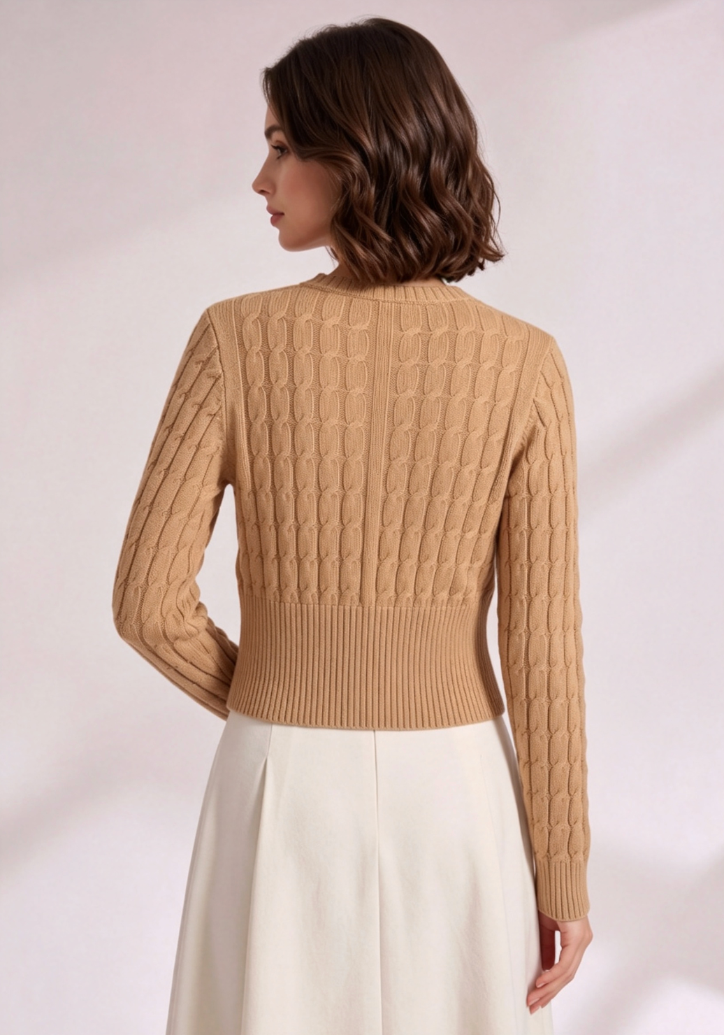 d4765d9fabff5681d9a745ee78dbb588 BEIGE CROPPED FITTED CARDIGAN - CASUAL KNIT STYLE