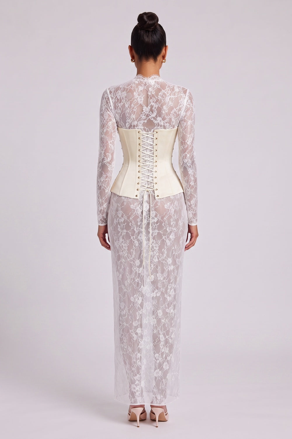 d63f6689017b1fe9 WHITE SHEER LACE CORSET MAXI DRESS WEDDING GUEST