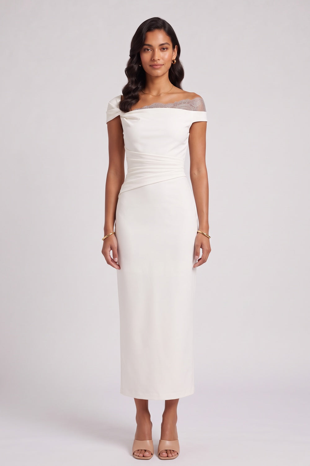 d711a82ca04196a9 OFF-WHITE CREPE SHEATH DRESS – WEDDING GUEST